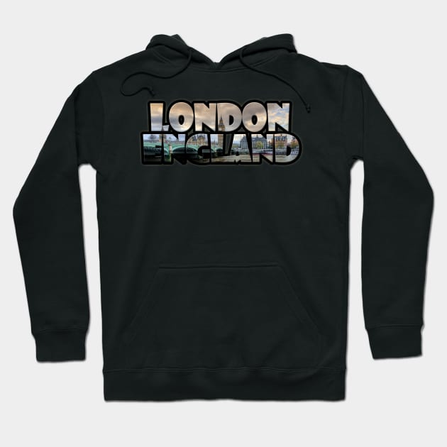 London, England Label with Big Ben & Westminster Hoodie by gorff